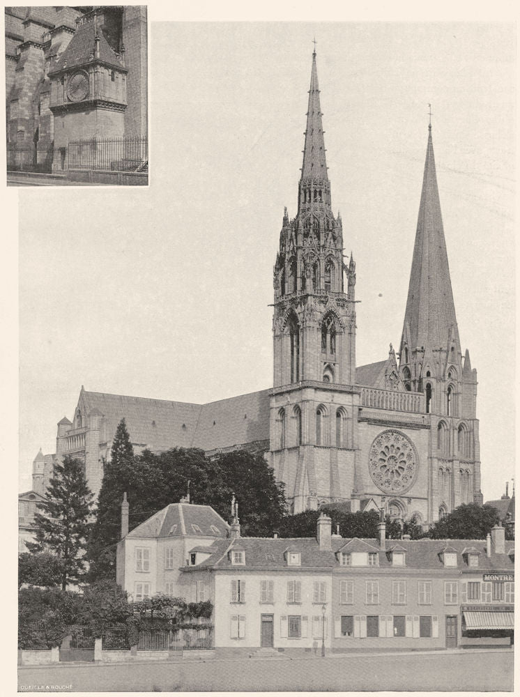 EURE-ET-LOIR. Cathédrale de Chartres- Pavillon de I'Horloge 1903 old print